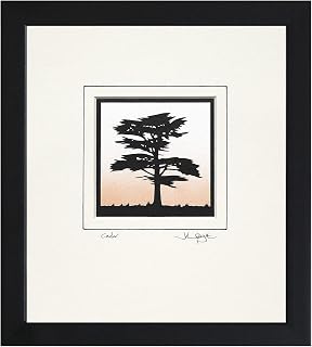 Cedar Tree Original Signed Hand Cut Silhouette Papercut Art by John Speight in Black Frame - Gift for him and her