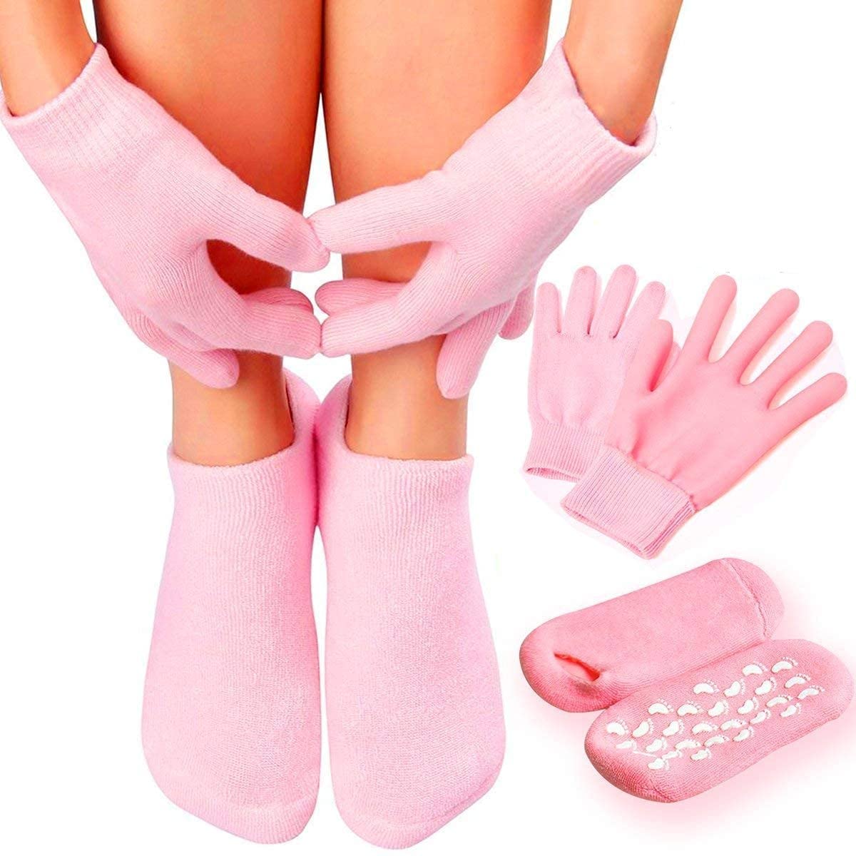 VVORAA Moisturizing Gloves and Socks - Cold Therapy Gel Moisturizing Socks and Gloves - Gel Spa for Moisturize Repairing Dry Cracked, (Pink).