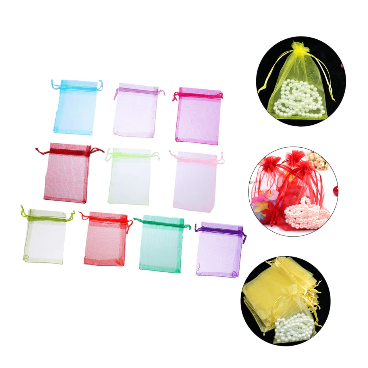 Beavorty 3 Set Di Sacchetti Per Gioielli in Organza Piccoli Sacchetti Con Coulisse Per Caramelle Per Frutta Noci Contenitori Portatili Leggeri Design Affascinante 100 Pezzi * 3