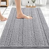 OLANLY Thick Bathroom Rugs 30x20, Extra Soft Absorbent Chenille Striped Bath Rugs, Rubber Backing, Machine Wash Dry, Bath Mats for Bathroom Floor, Tub and Shower, Home Decor Accessories, Grey