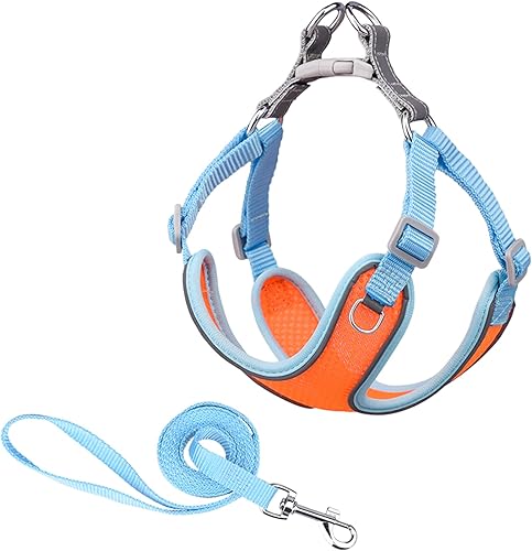 MAKASI Juego de arnés para perro sin tirones con correa, arnés reflectante para mascotas con malla transpirable de fácil control clip frontal para