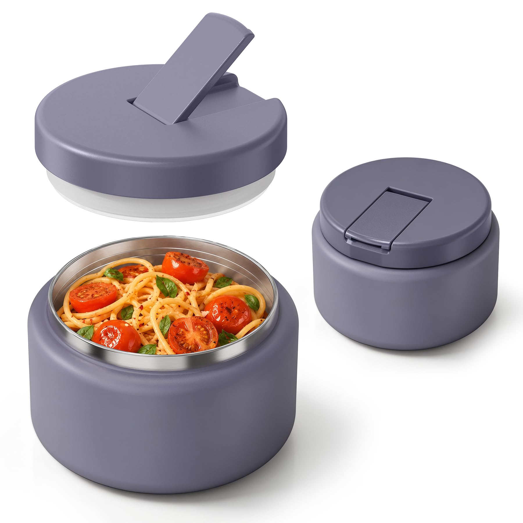 BOSEDSANG 13.5oz Soup Thermo for Hot Food Kids with Buckle Lid Insulated Vacuum Food Jar Wide Mouth Leakproof Stainless Steel Lunch Container -Purple