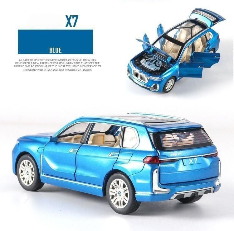 Image of 1:24 B-M-W X7 Diecast Metal Pull Back Car with 6 Openable Doors with Sound and Light Toy Decoration car Best Gift Toys for Kids (1:24 B-M-W X7 - Blue)