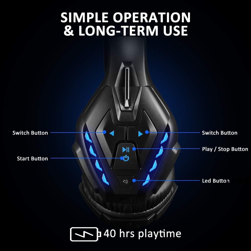 YOTMS Wired Gaming Headset for PS4, Xbox One, PC, Nintendo Switch, with Detachable Mic, Bluetooth Wireless Over Ear Headset with Bulit in Mic, 40 Hours of Use, Noise Cancelling Headphones (Blue)