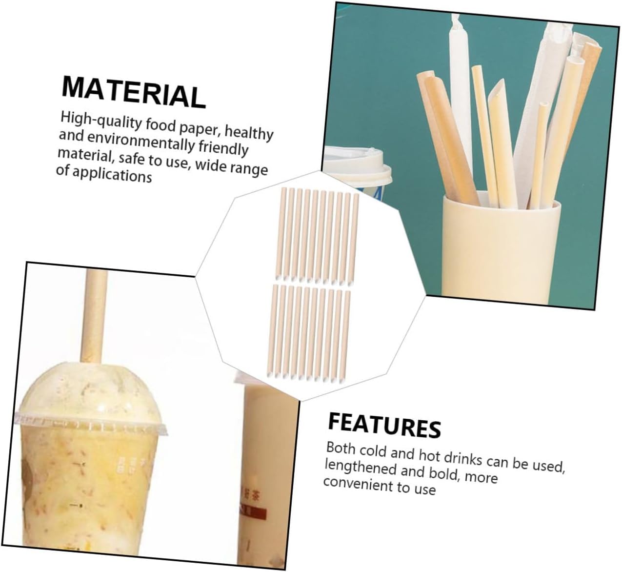 NOLITOY Disposable Paper Drinking Straws 100pcs, 12×200mm Kraft Pulp Material with Diagonal Cut, Eco-friendly Beverage Straws for Milk Tea, Juice, Parties, and Household Use