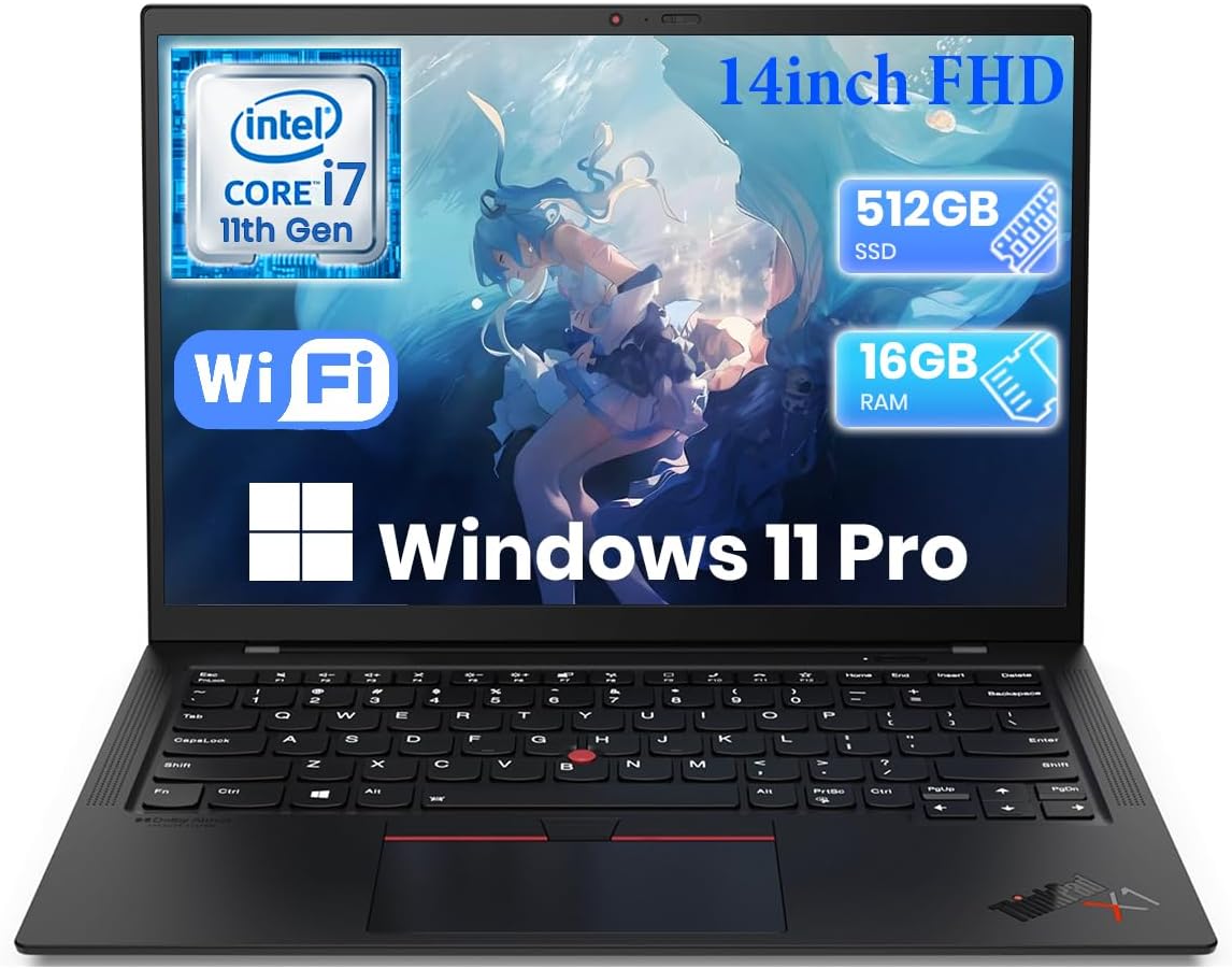 Lenovo ThinkPad X1 Carbon 9th Gen Business Laptop, 14-inch FHD Notebook, Core 11th Gen i7-1185G7, 16 GB RAM, 512 GB SSD, Windows 11 Pro (Renewed)