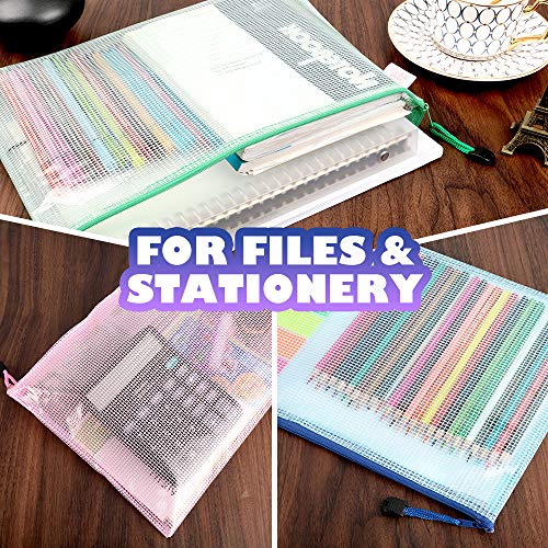 10 Pcs Mesh Zipper Pouch Document Bag, Leobro Letter Size/A4 Size Zip File Folders, Waterproof Plastic Envelopes Folders, For School Office Supplies, Travel Storage Bags, File Pockets, 5 Colors #TOP5