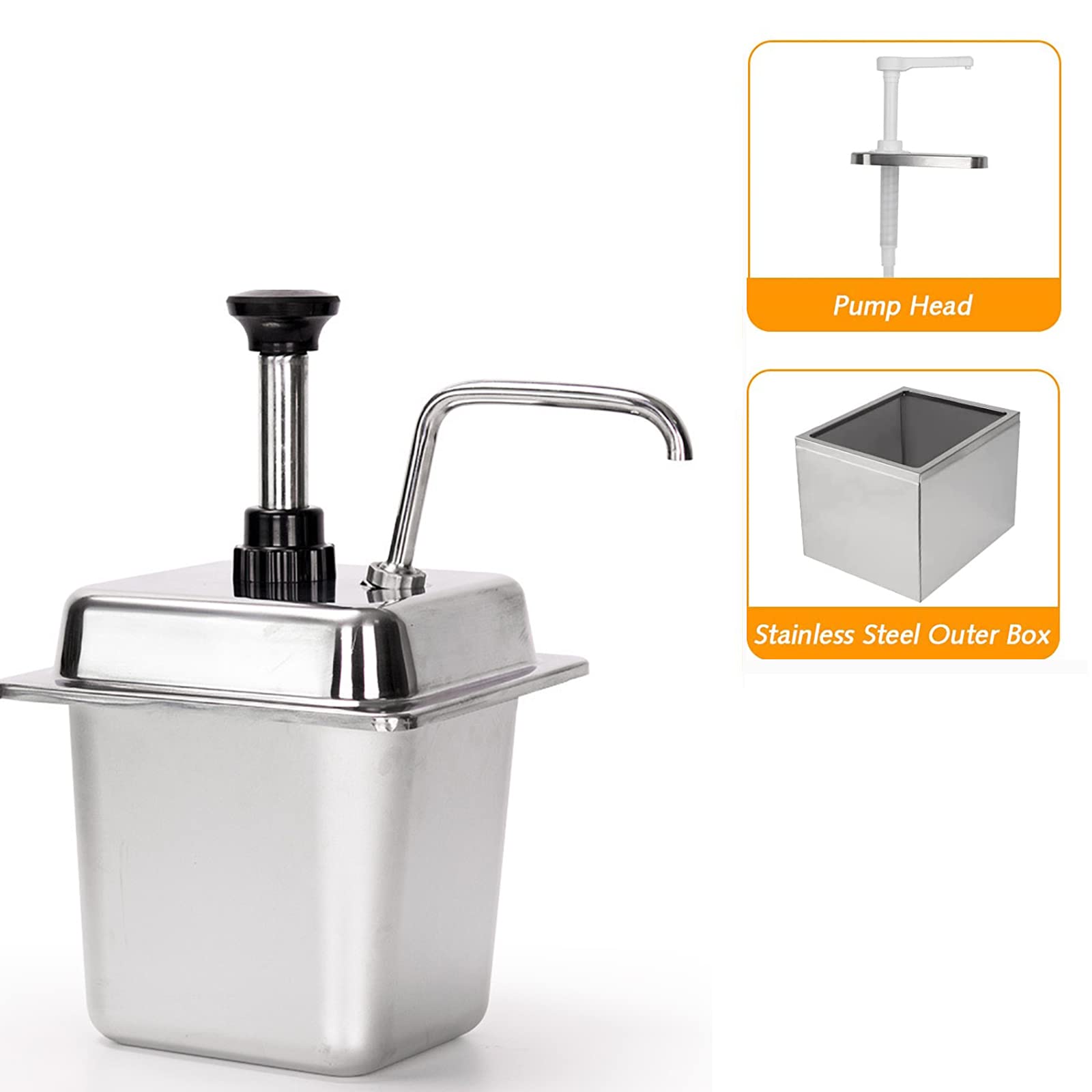 Dispenser per salse con uscita regolabile, in acciaio inox, di grande capacità, ideale per ristoranti e snack