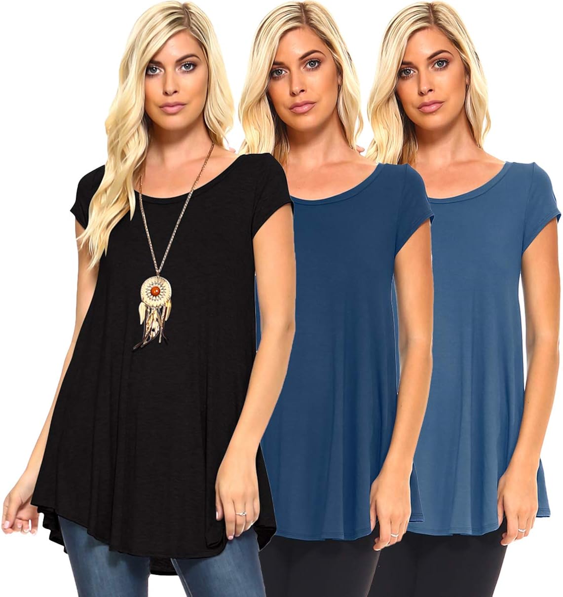 Isaac Liev Women's Tunic Top – 3 Pack Casual Short Sleeve Scoop Neck Soft Flowy Swing Summer Blouse T Shirts Made in USA at  Women’s Clothing store