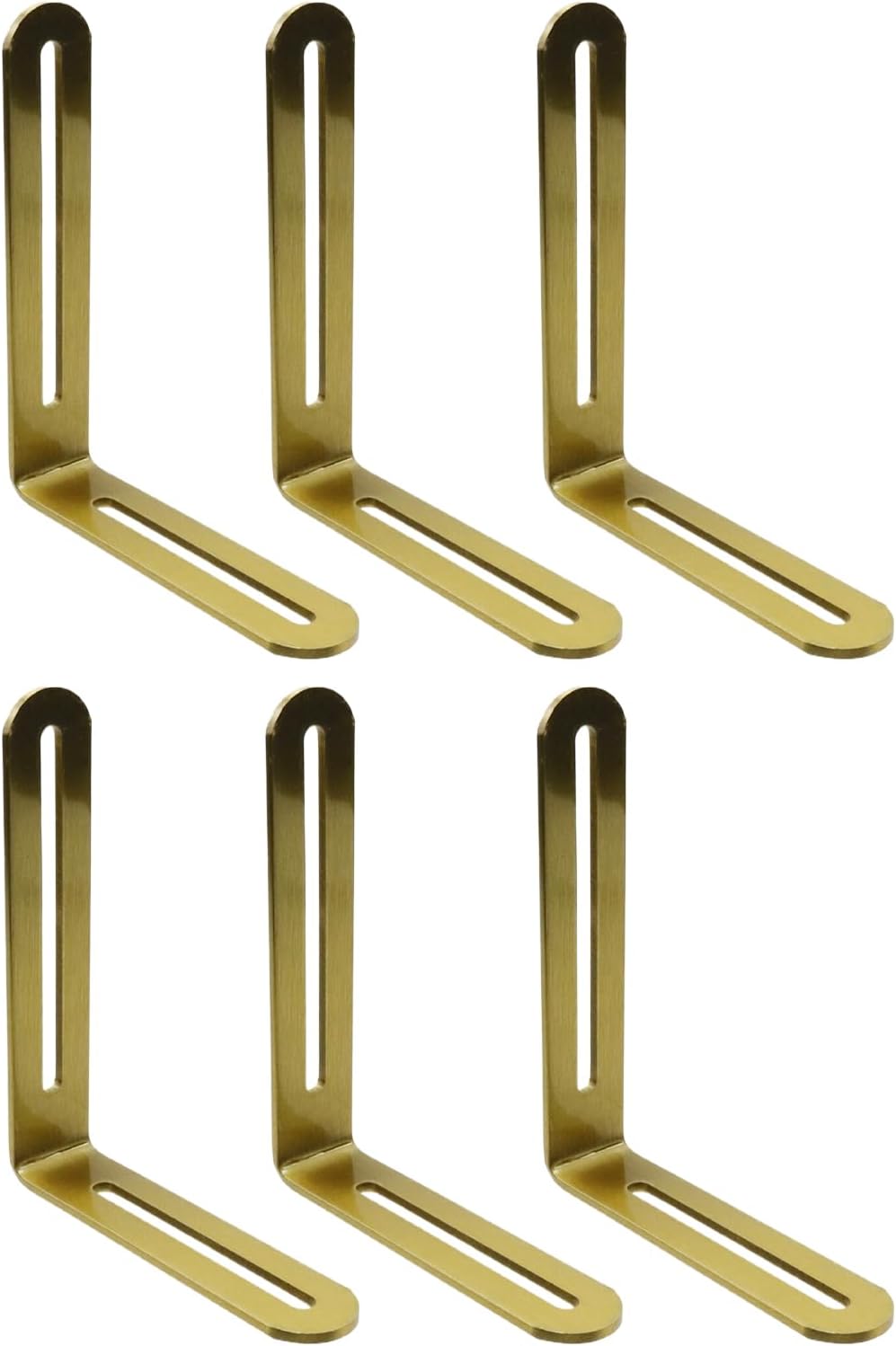 Bitray 6 Pcs Slotted L Bracket,Adjustable Right Angle Brackets 3.15" x 3.15" Stainless Steel Support Bracket for Cabinet Wood Shelf,Gold