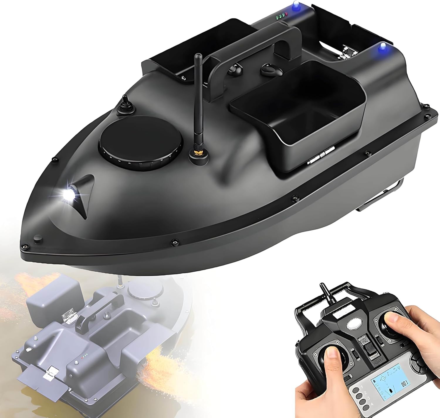 Barca Esca GPS Smart RC, Barca Esca da Crociera GPS, Barca Esca per Pesca alla Carpa, Ritorno Automatico, Motori a Doppia Potenza, 16 Punti di marcatura 12000 mAh
