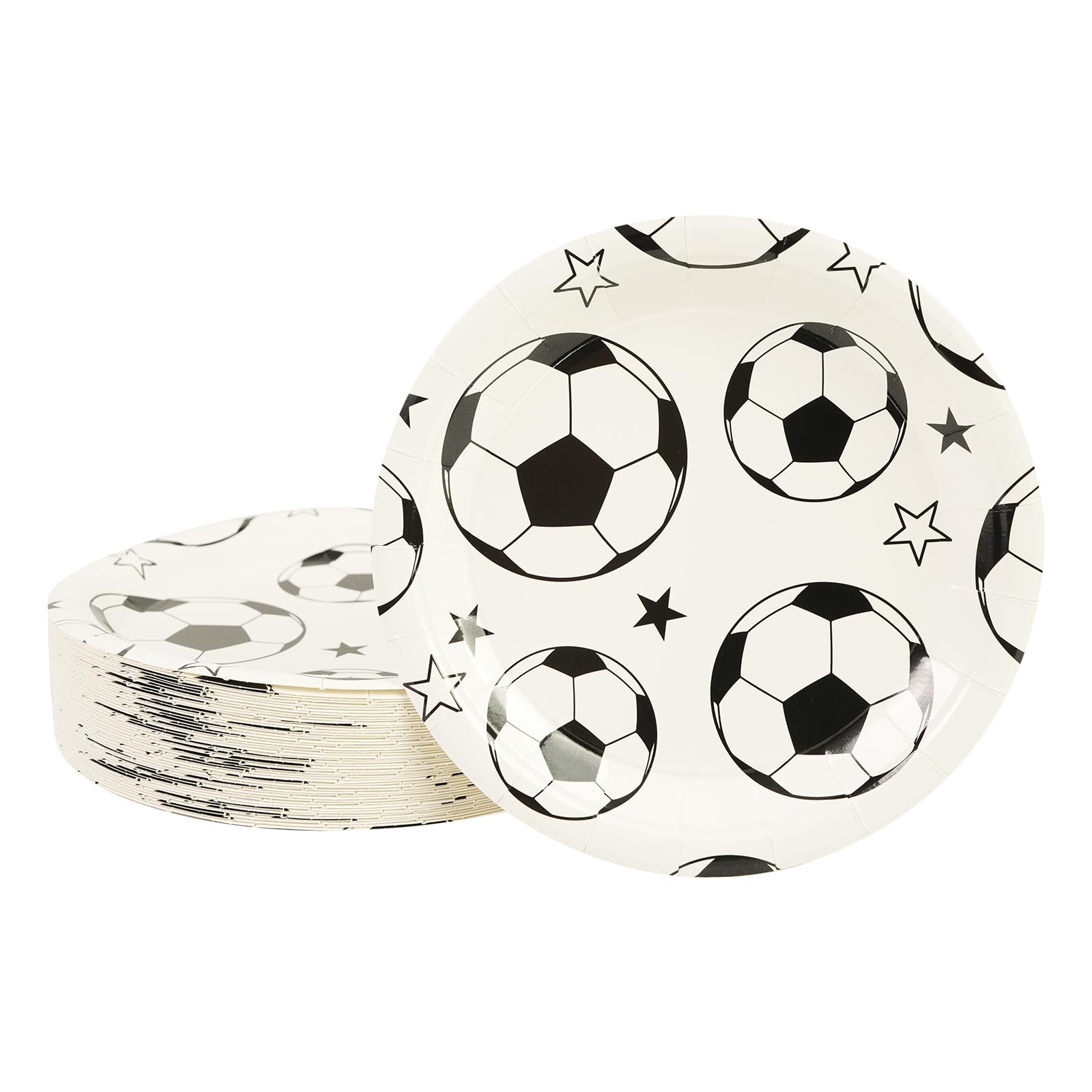 50PCS Soccer Party Paper Plates - 9Inch Round Dessert Plates for Cake Fruit Salad Pizza Disposable Sport Themed Decoration Supplies for Soccer Fan