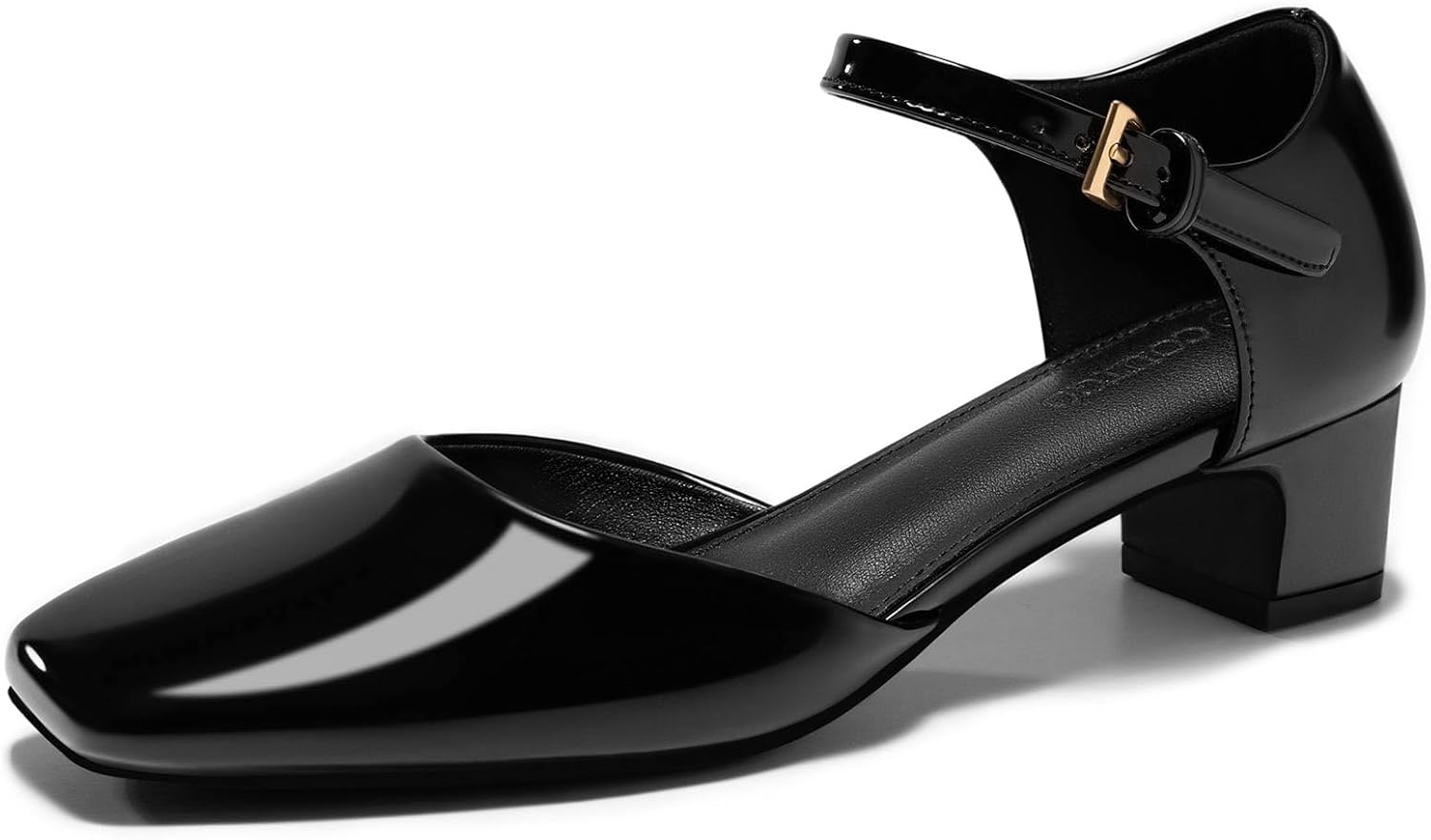 Coutgo Womens Chunky Low Heels Dress Shoes Ankle Buckle Strap Square Toe D'Orsay Pumps Work Party Shoes