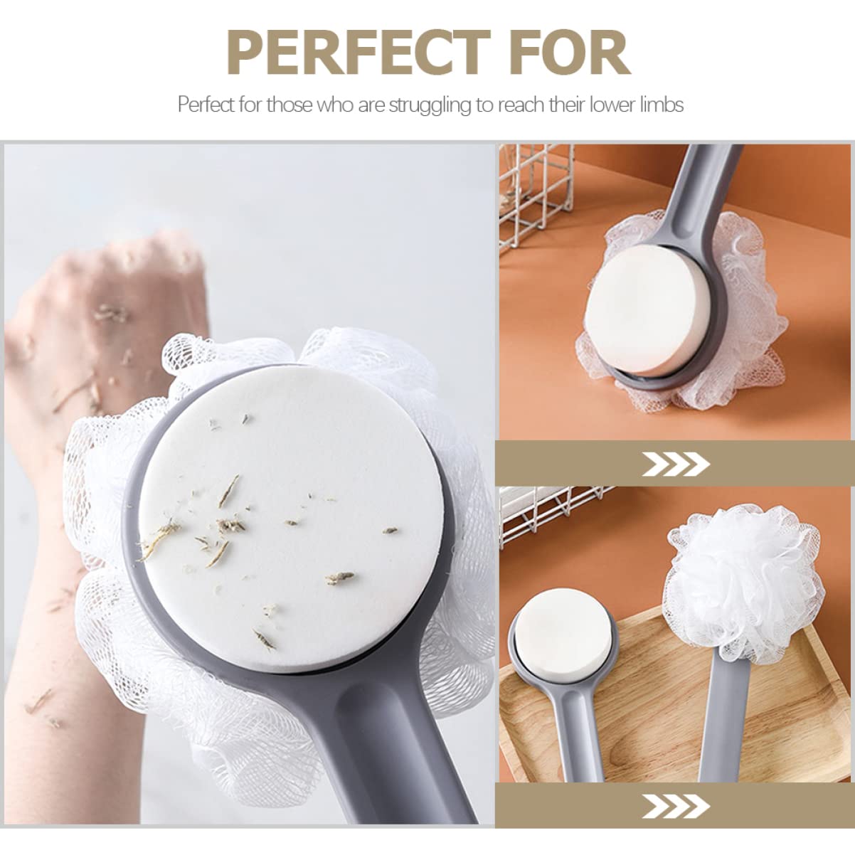 FRCOLOR 5pezzi Spazzola Con Manico Lungo Spazzola Scrubber Doppia Faccia Per Esfoliazione e Massaggio Della Schiena Accessorio Per Bagno Facile Da Usare e Pratica Per La Pulizia