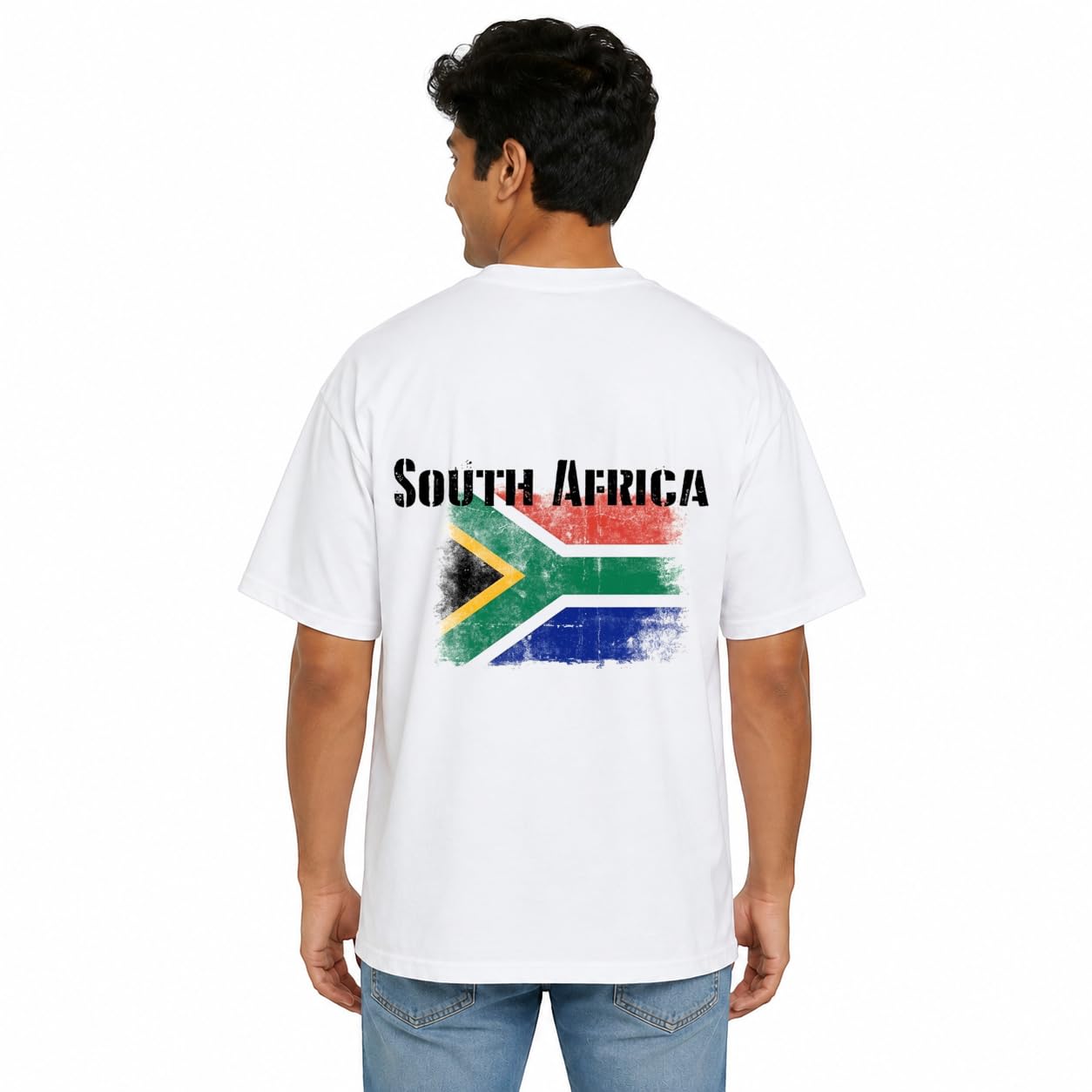 South Africa Flag Back Print White Oversized T-Shirt for Men & Women-image-36