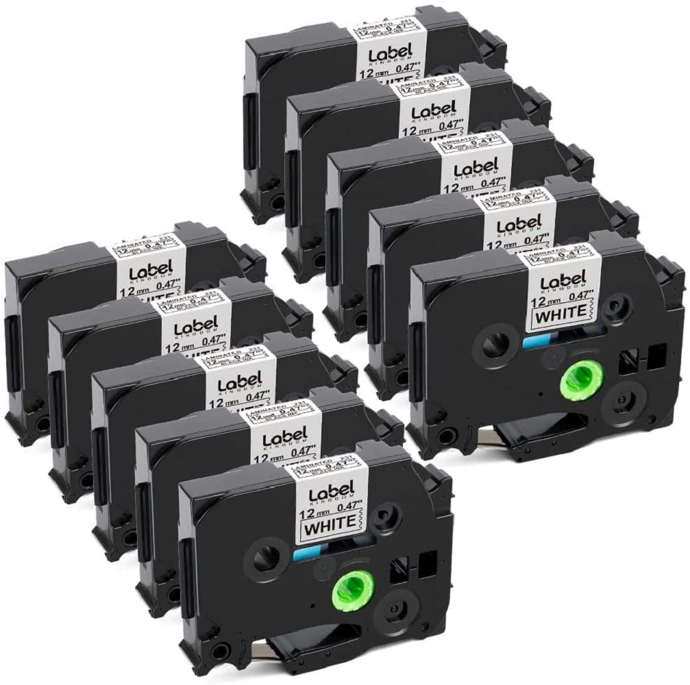 10-Pack Label KINGDOM Label Tape Compatible with Brother P Touch TZe231 TZ-231 Label Tape Laminated 12mm 0.47'' for Label Maker PT-D210 PTD220 Black on White, Label KINGDOM Label Maker Tape