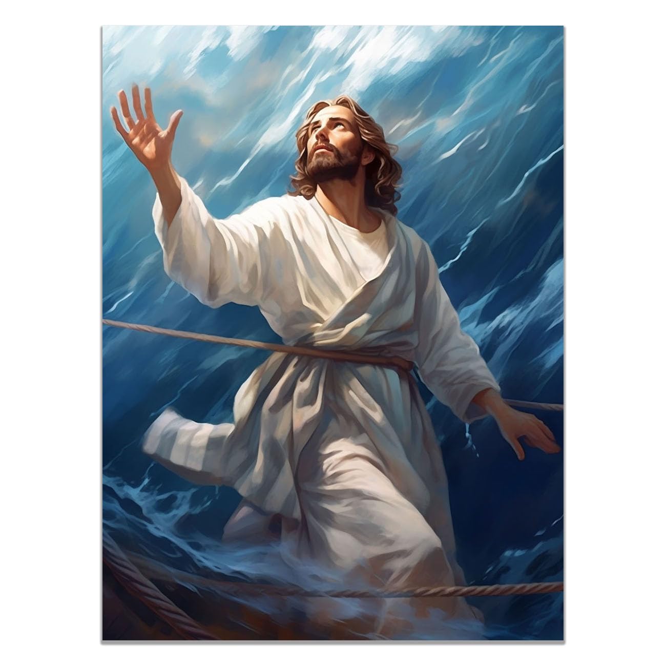 QUSAAOU Jesus Canvas Wall Art Abstract Jesus Sketch Christian Religious Prints Painting for Bedroom Living Room Bedroom Hallway Home Decoration(blue)-50x70cm Unframed