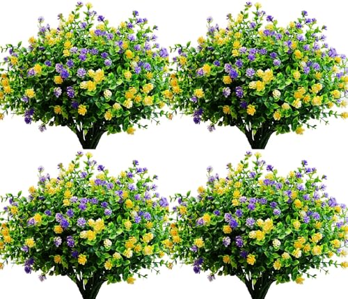 LADADA 12 Bundles Outdoor Plant Flowers, Silk UV Resistant, 