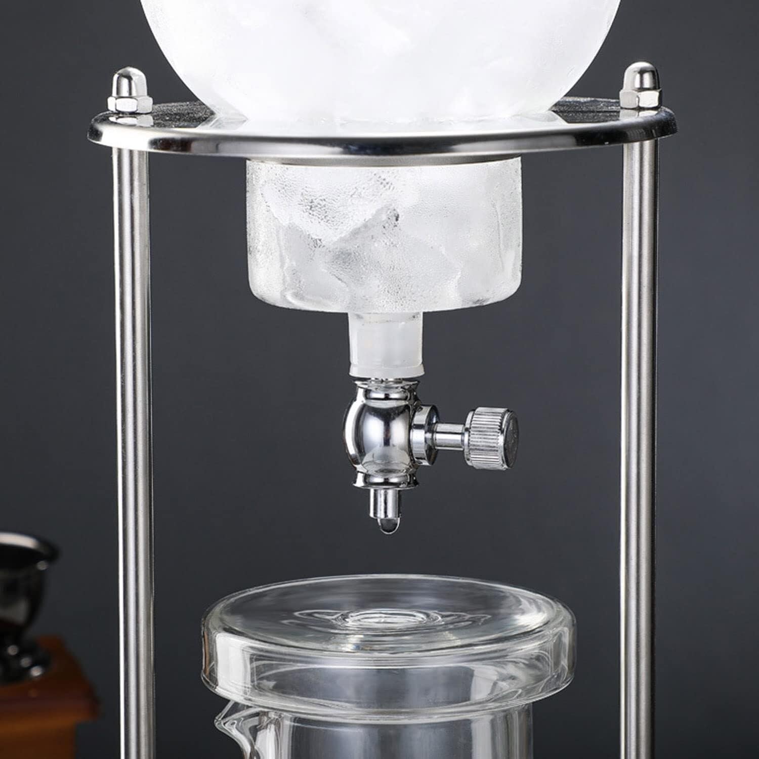 Cold Brew Drip Tower， Detachable Glass Cold Brew Maker, Luxury Ice Cold Brew Dripper Coffee Maker in Stainless Steel and Borosilicate Glass for Home, Office - 600ML
