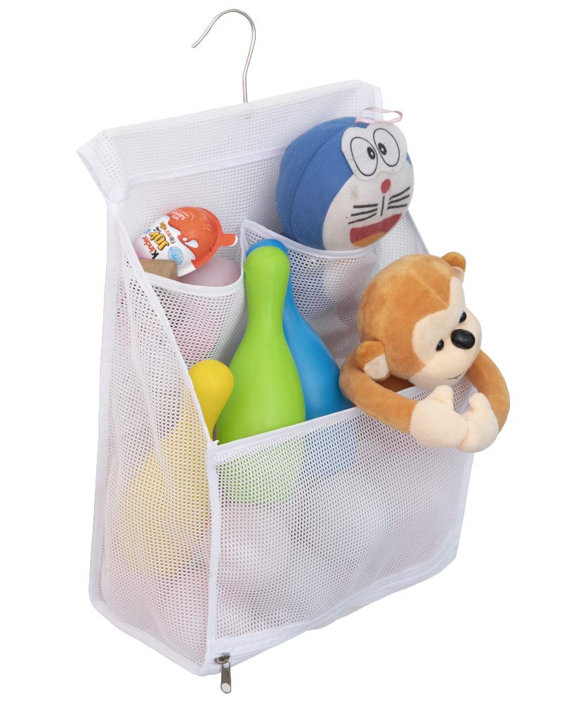 ALYER Hanging Mesh Bath Toy Organizer Bag Large Shower Storage Caddy with Durable Hanger White