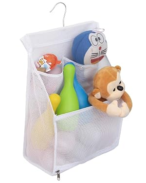 ALYER Hanging Mesh Bath Toy Organizer Bag Large Shower Storage Caddy with Durable Hanger White