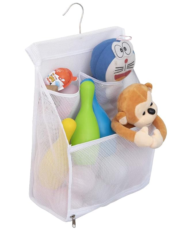 ALYER Hanging Mesh Bath Toy Organizer Bag Large Shower Storage Caddy with Durable Hanger White