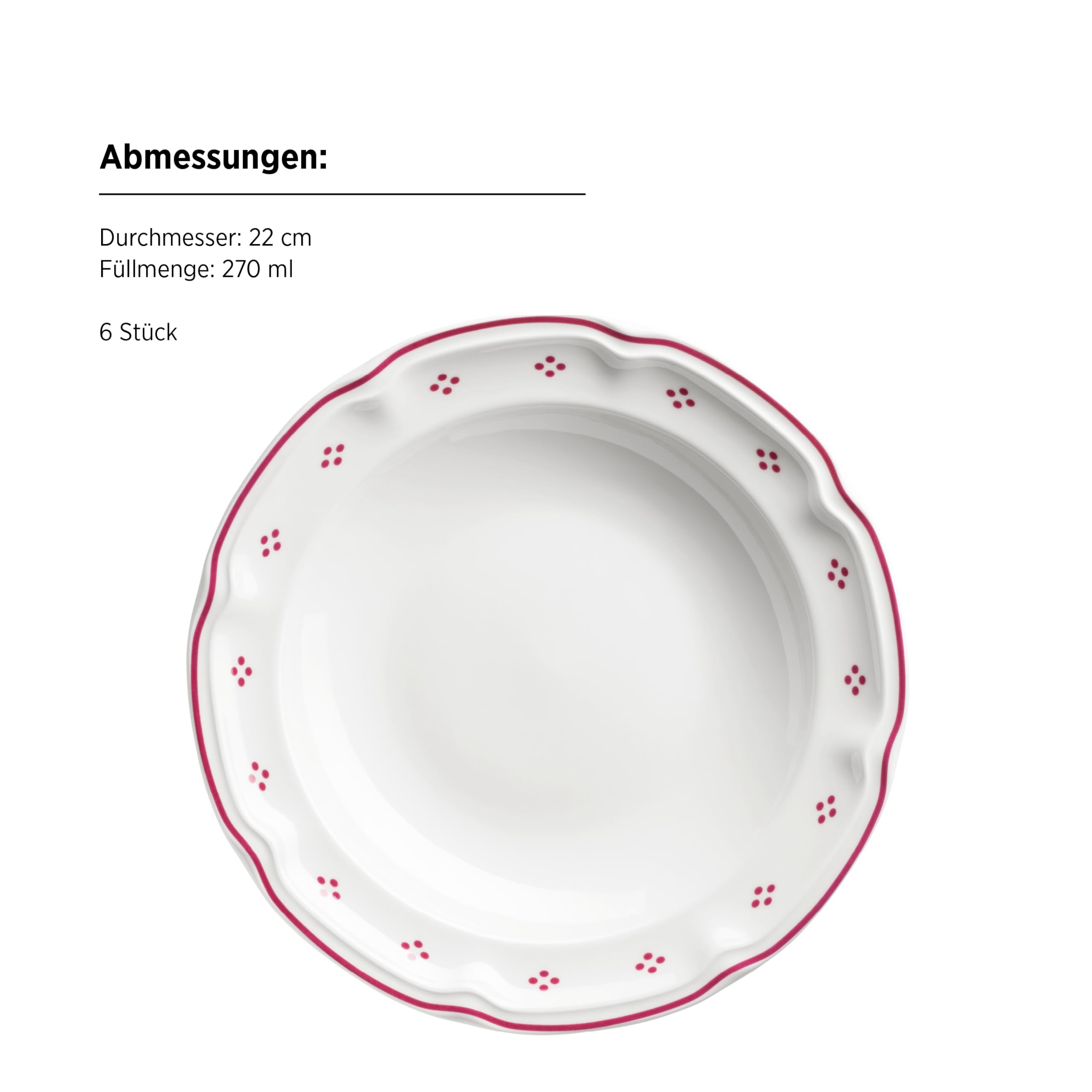 Mäser Serie Lova, servizio da tavola 12 pezzi in porcellana – 6 piatti piani 26 cm e 6 piatti fondi 22 cm – rosso