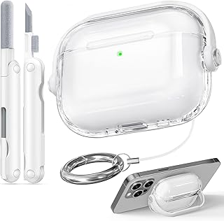 for Airpods Pro 3 Case Clear,Safety Lock Cases for Apple Airpod Pro 3 Case 2025 with Phone Stand & Cleaner Kit,Drop Protection Air pods Pro3 Cover for Men Women with Keychain,Clear+White