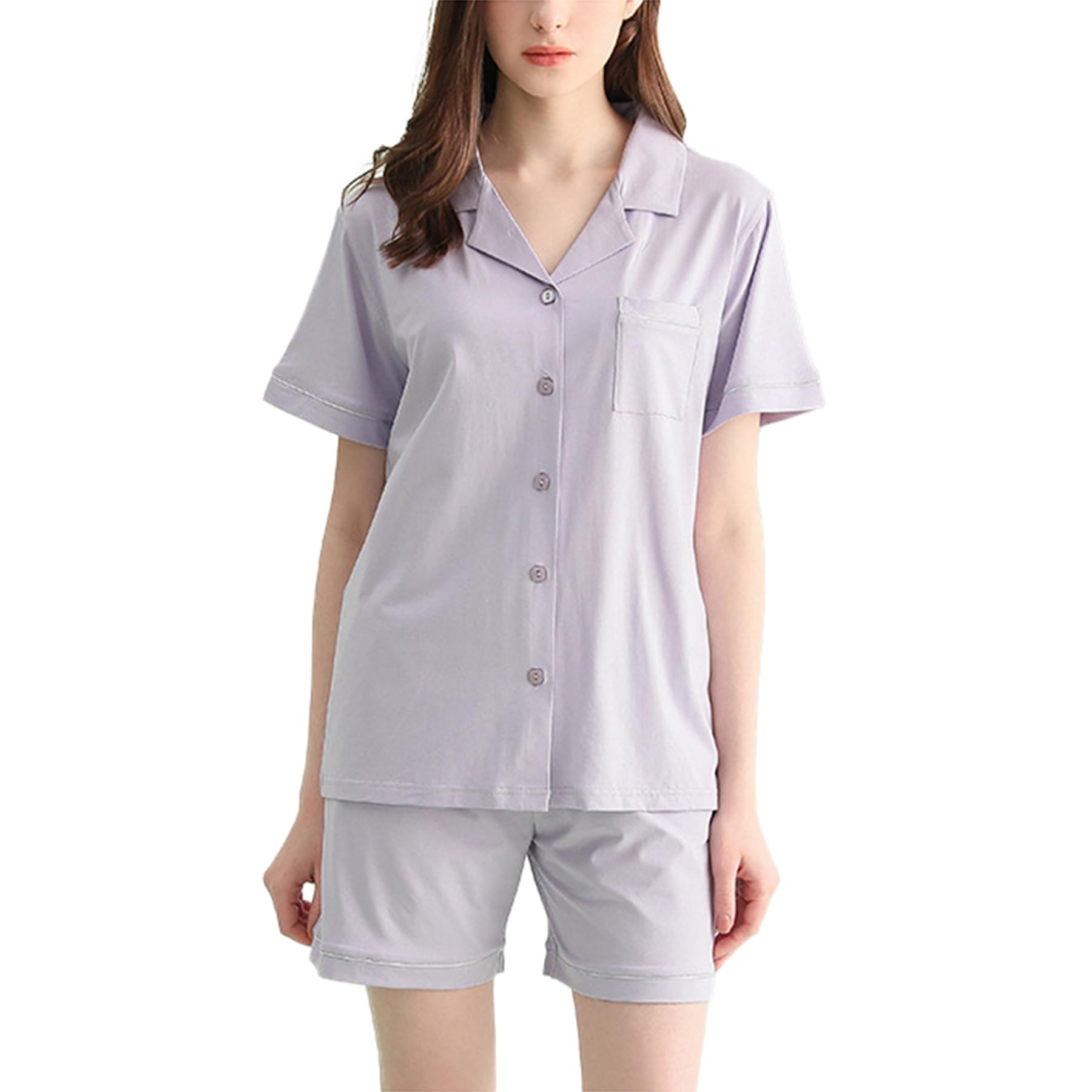 Generic Damska 2-częściowa piżama letnia cienka modalna bawełniana piżama sweter z krótkim rękawem zestaw piżam,Light purple,XXL