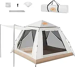 Barraca de Camping Automática 4-6 Pessoas, Impermeável com Mosquiteiro e Cobertura Solar, Dobrável