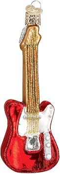 Old World Christmas Red Electric Guitar Glass Blown Ornament for Christmas Tree, Handcrafted Holiday Decoration, Music Collection