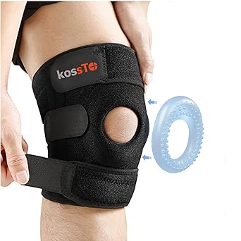 Kossto Open Patella Knee Support Brace – Adjustable Compression Knee Sleeve with Patella Stabilizer for Joint Pain Relief, Meniscus Tear, Arthritis, Running, Sports & Injury Recovery – Unisex (One Size) (Pack of 1) - image, photos