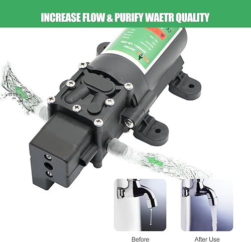 Miniatura 5 de LONGRUN Bomba de agua de 12 V con interruptor de presión ajustable, bomba de agua dulce autocebante de 0.8 GPM 65PSI para RV, cámper, barco marino,