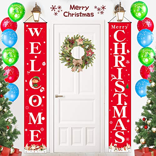 Eaaglo 2Pcs Outdoor Christmas Decorations Merry Christmas Sign Banners, Christmas Door Decoration Hanging Banner, Christmas Porch Signs For Xmas Holiday Front Decor Home Wall Indoor Outdoor #TOP1