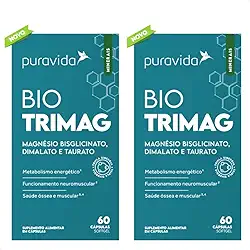 Kit 2x Bio TriMag Puravida Magnésio Bisciglinato Dimalato Taurato 60 cápsulas