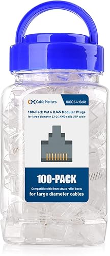 Miniatura 2 de Cable Matters Paquete de 100 enchufes modulares Cat 6 RJ45 para cable de gran diámetro