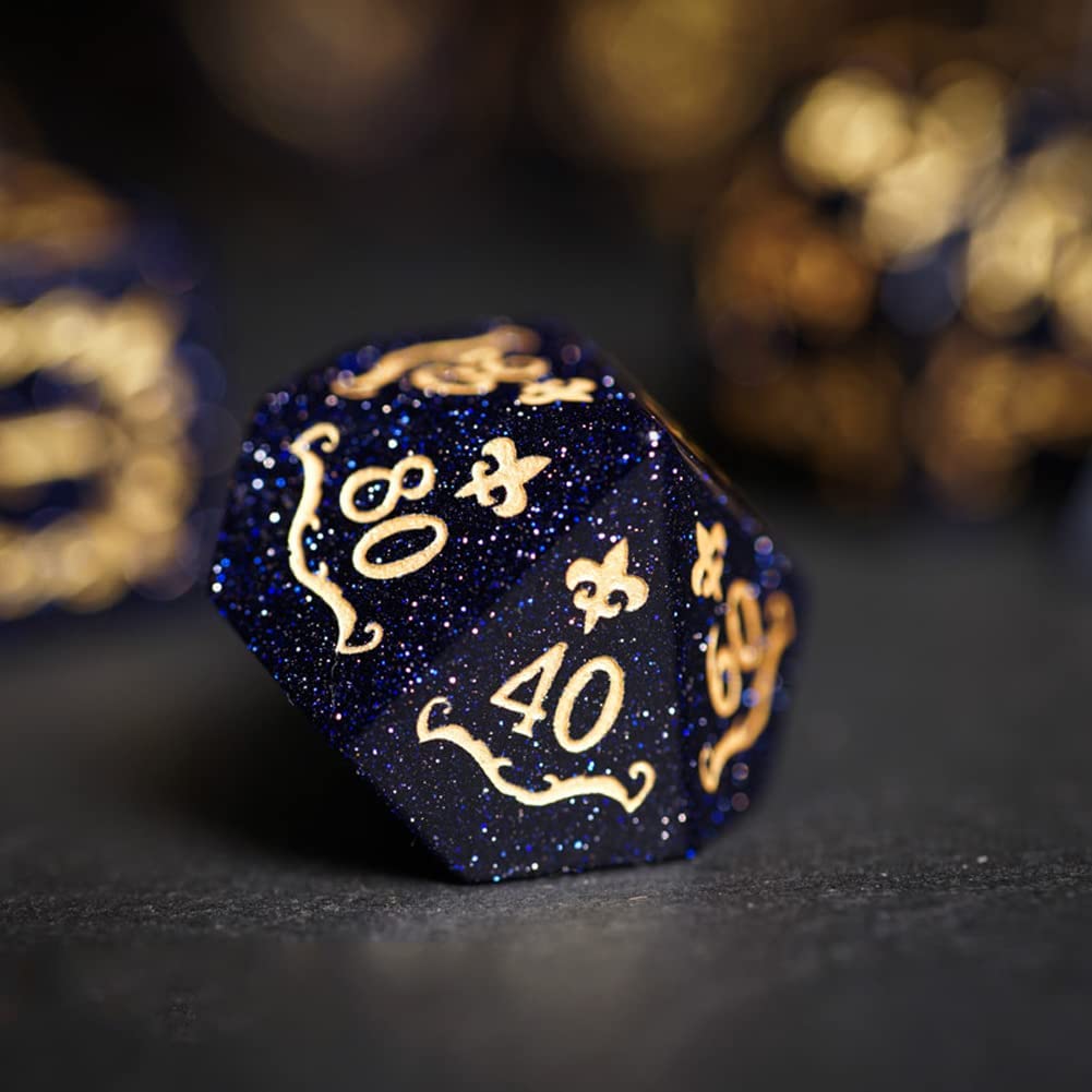 Wttfc Dados de juego de rol, 7 juegos de dados poliédricos con Bolsa de Cuero | Blue Sandstone DND Dice establece mazmorras y dragones para juegos de Mesa Rpg MTG