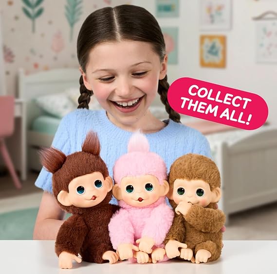 Little Live Pets Baby Monkey Minis – Pepi Peach. Interactive Pet Toy. 20+ Sounds & Reactions. Soft Brown Fur, 7.4