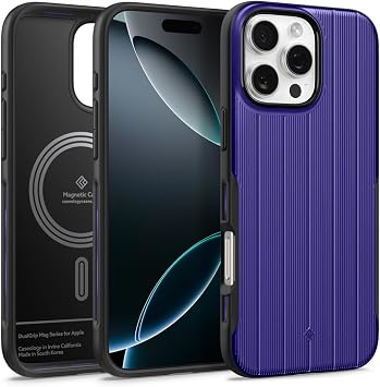 Spigen Apple iPhone 16 Pro Max MagSafe Kılıf Dual Grip Mag Hava Kanalı Teknolojisi™ Askeri Sınıf Koruma Braided Blue Dokulu Yüzey Kapak - ACS08050