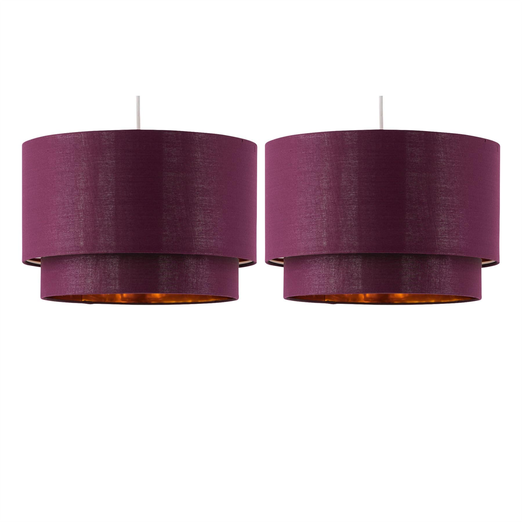 Set of 2 Burgundy Ceiling Light Shades, Easy Fit Pendant, Metallic Gold Inner, Diameter 38cm