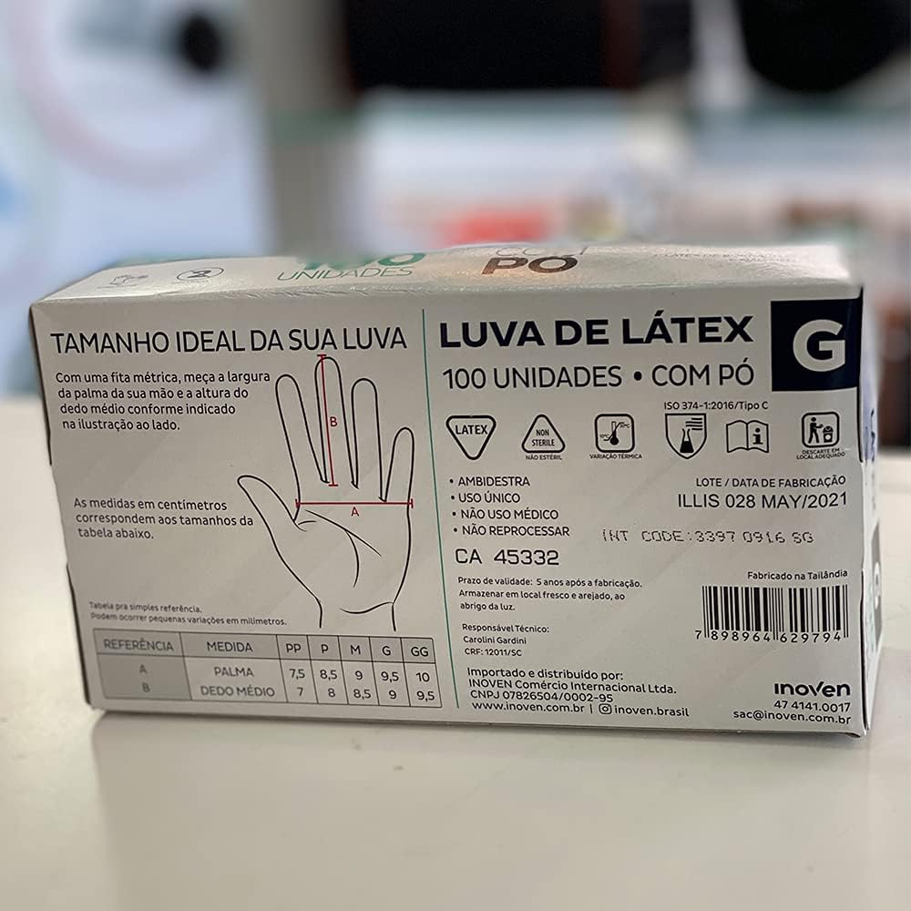 Luva De Látex Com Pó Inoven Tamanho G- Caixa com 100 Unidades