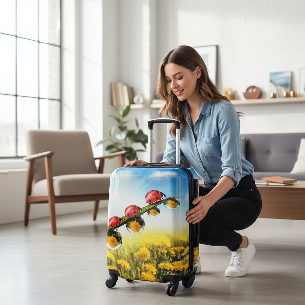 Maleta de Cabina Equipaje de Mano Viaje avión rígida 4 Ruedas 360º Medidas 55x35x22cm Viajar Estampado Mariquita
