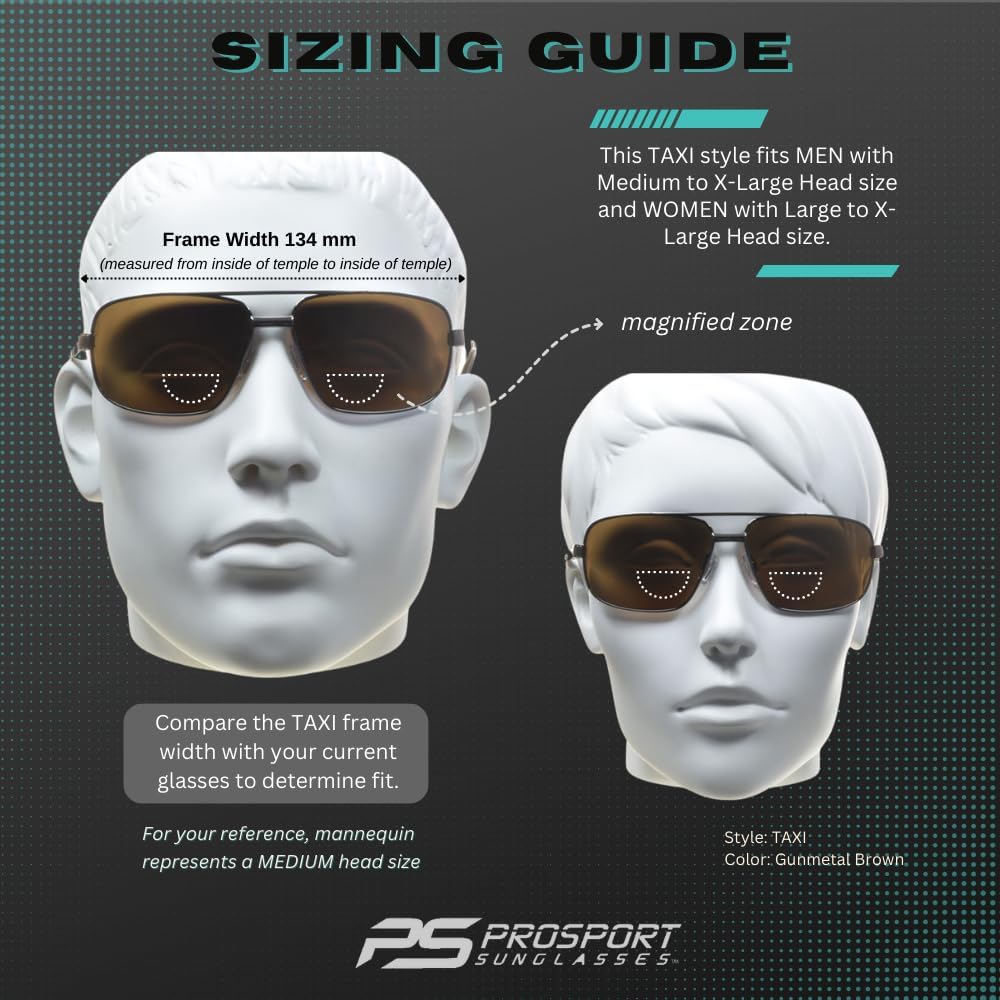 proSPORT Gafas de sol bifocales polarizadas de aviador cuadrado