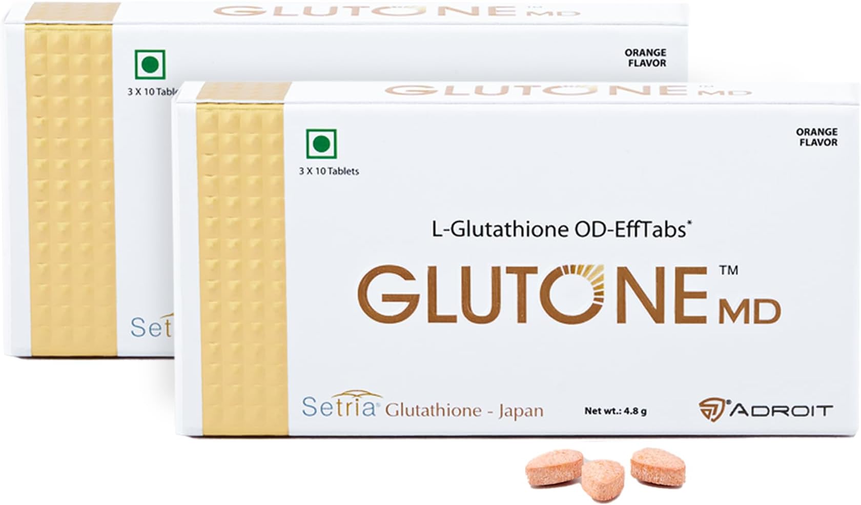 Glutone MD – Glutathione Mouth-Dissolving Tablets| Made with Setria L-Glutathione 100mg| Radiant Glow & Even Skin Tone| 30 Tablets (Orange)(PO2)