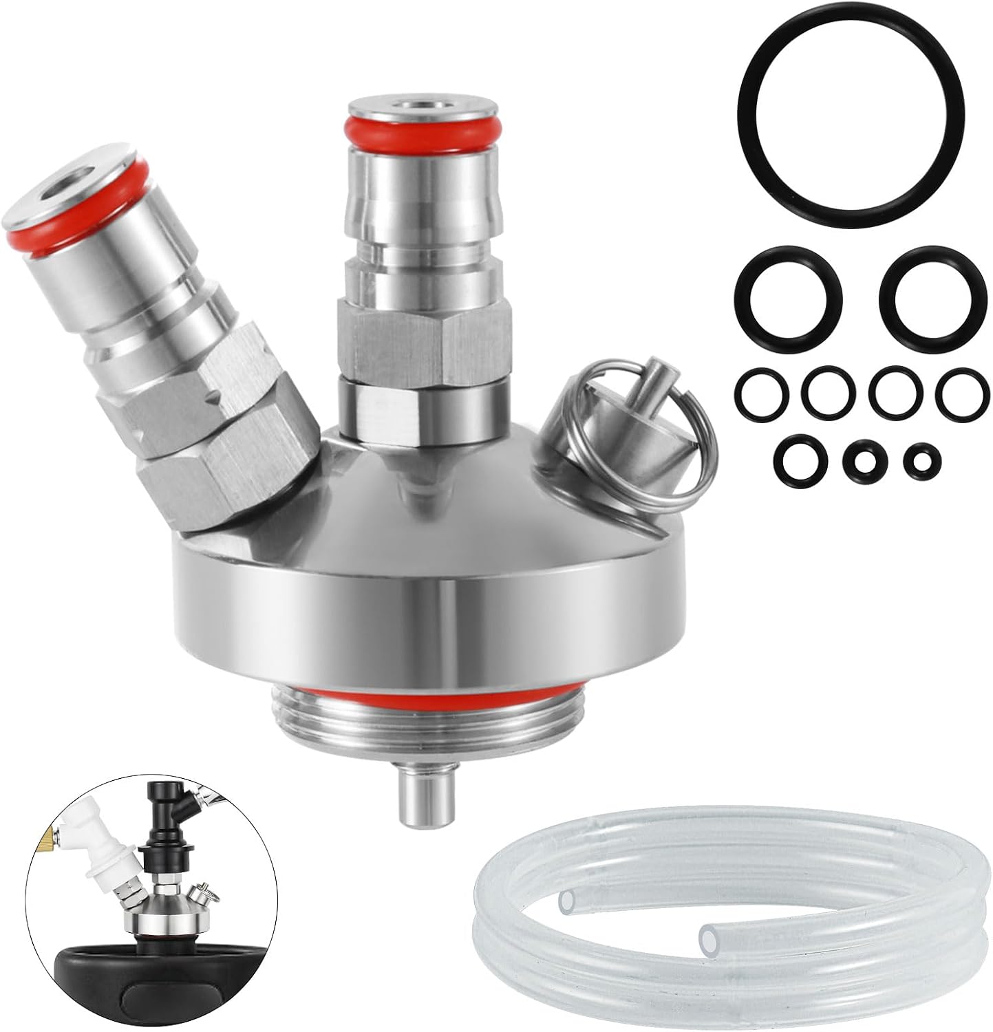 Mini Keg Dispenser, Beer Keg Spear Stainless Steel Double Ball Lock Quick Fitting Mini Keg Spear for Growler with 50" Beer Hose for 2L/3.6L/4L/5L/10L Mini Keg Growler