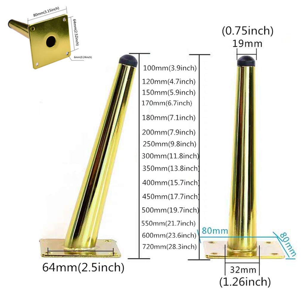 4 Gambe per Divano in Metallo Dorato - Mobili Fai da Te per Divano, Tavolo, Porta TV, tavolino e Letto, Regolabili da 100 mm a 720 mm, Supporta Una capacità di 800 kg