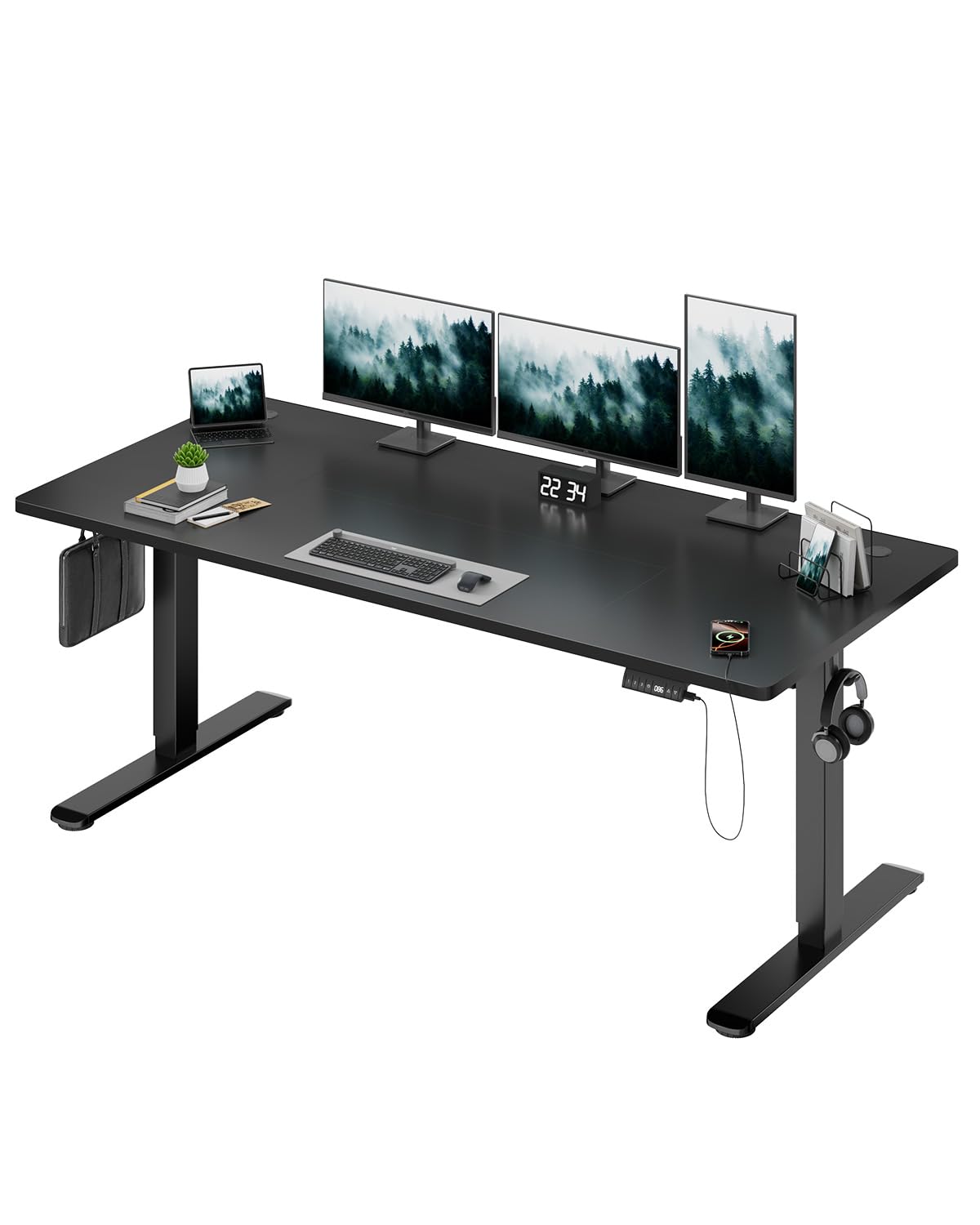Devoko Electric Standing Desk 180 x 80cm with USB Charging Height Adjustable Desk with Desktop Sit Stand Up Desk Heavy Duty Steel 3 Memory Smart Pannel(Black)