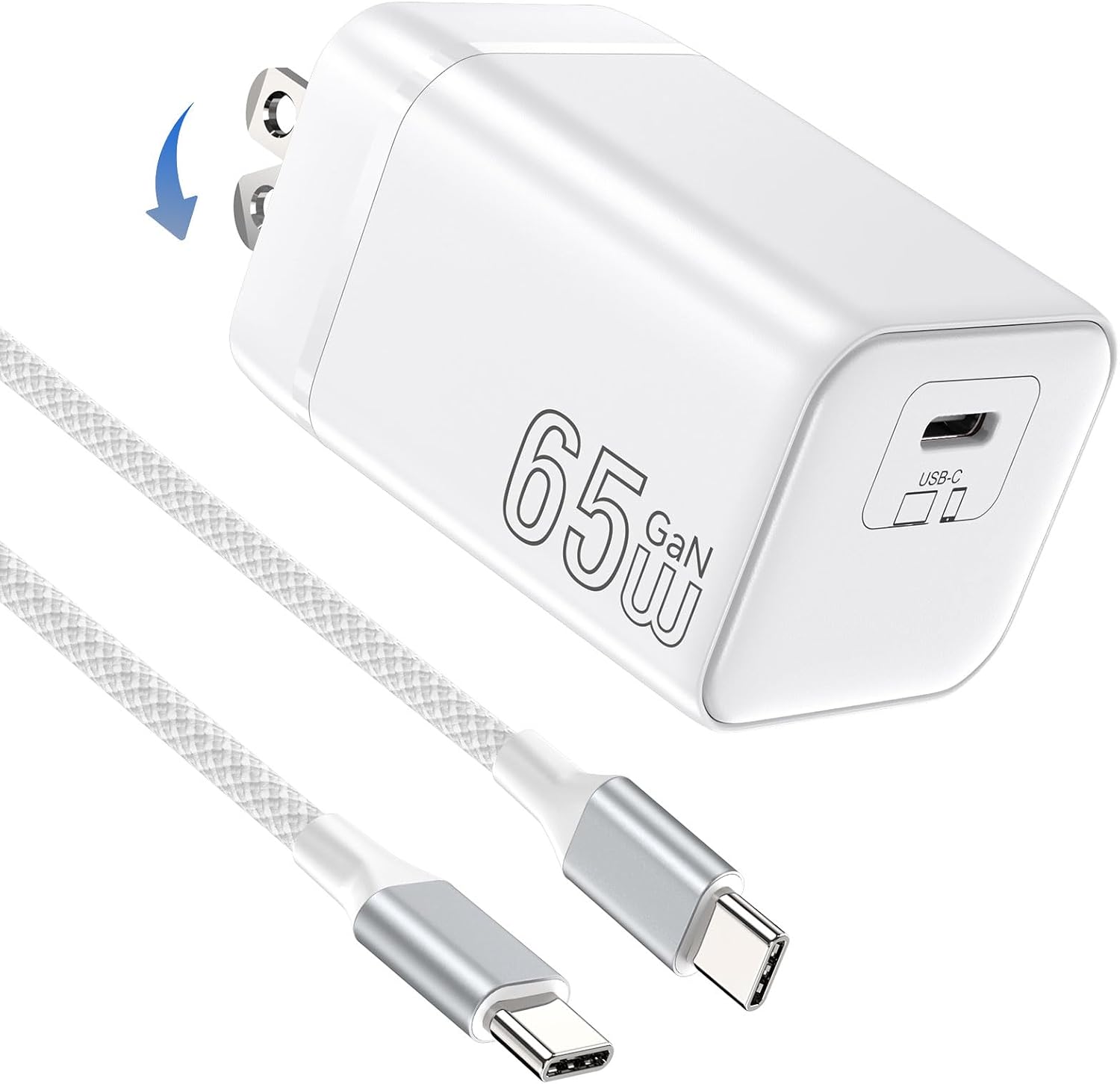 65W USB C Charger, Fast Charging PD3.0 PPS Portable GaN II Adapter with 2M Nylon Braided USB C Cable, Compatible for MacBok Pro/Air, for i Phone 17/16/15, for Galaxy S25/S24/S23 Ultra (Black)