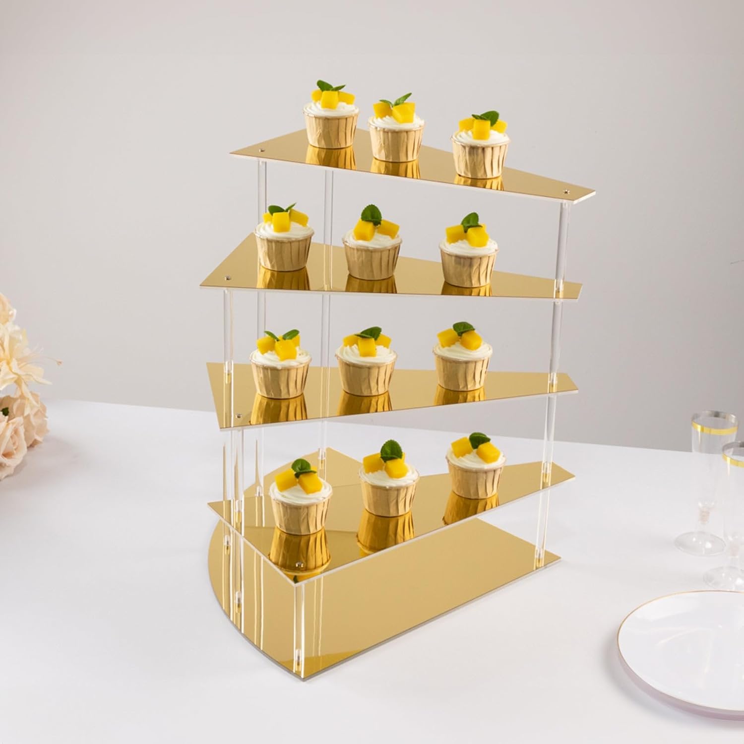 Efavormart 4-Tier Gold Spiral Stairway Acrylic Cake Stand with Mirror Finish, Cupcake Dessert Display Stand Perfume Organizer Shelf - 17" Tall