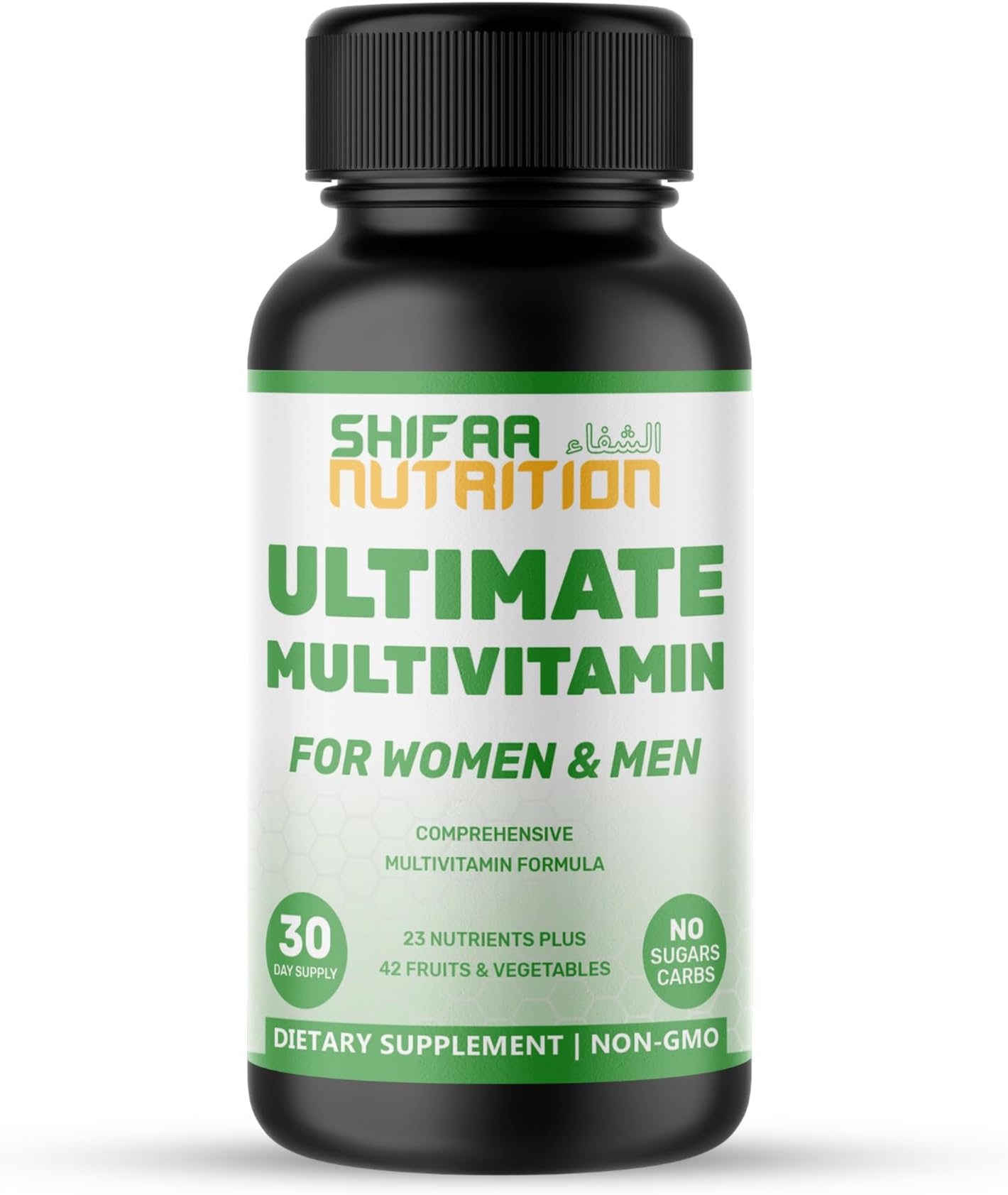 SHIFAA NUTRITION Halal Multivitamins for Women, Men & Adults, 30 Servings | Iron, Vitamin A, B6, B12, Biotin, Niacin, C, D3, E, Zinc, Calcium, Folic Acid, CoQ10 | Halal Vitamins